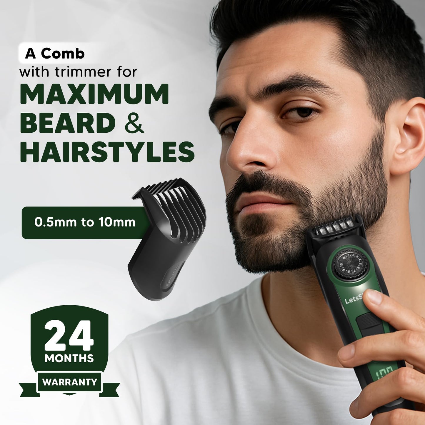 LetsShave Head, Body & Beard Trimmer for Men | Mens Full Body Hair Trimmer | Cordless | Stainless Steel Blade | Length Settings | Fast Charging Trimmer Men Black