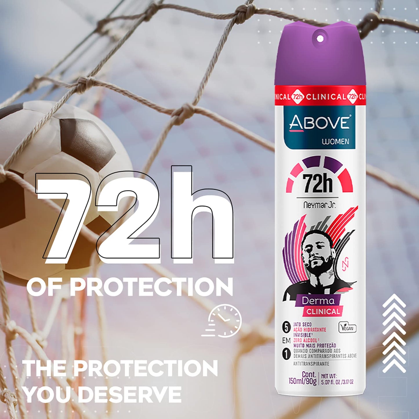 ABOVE 72 Hours Derma Clinical Antiperspirant Deodorant, Neymar Jr Women, 4 Pcs - Deodorant for Men - Mandarin, Cocoa, and Vanilla Notes - Dry Spray