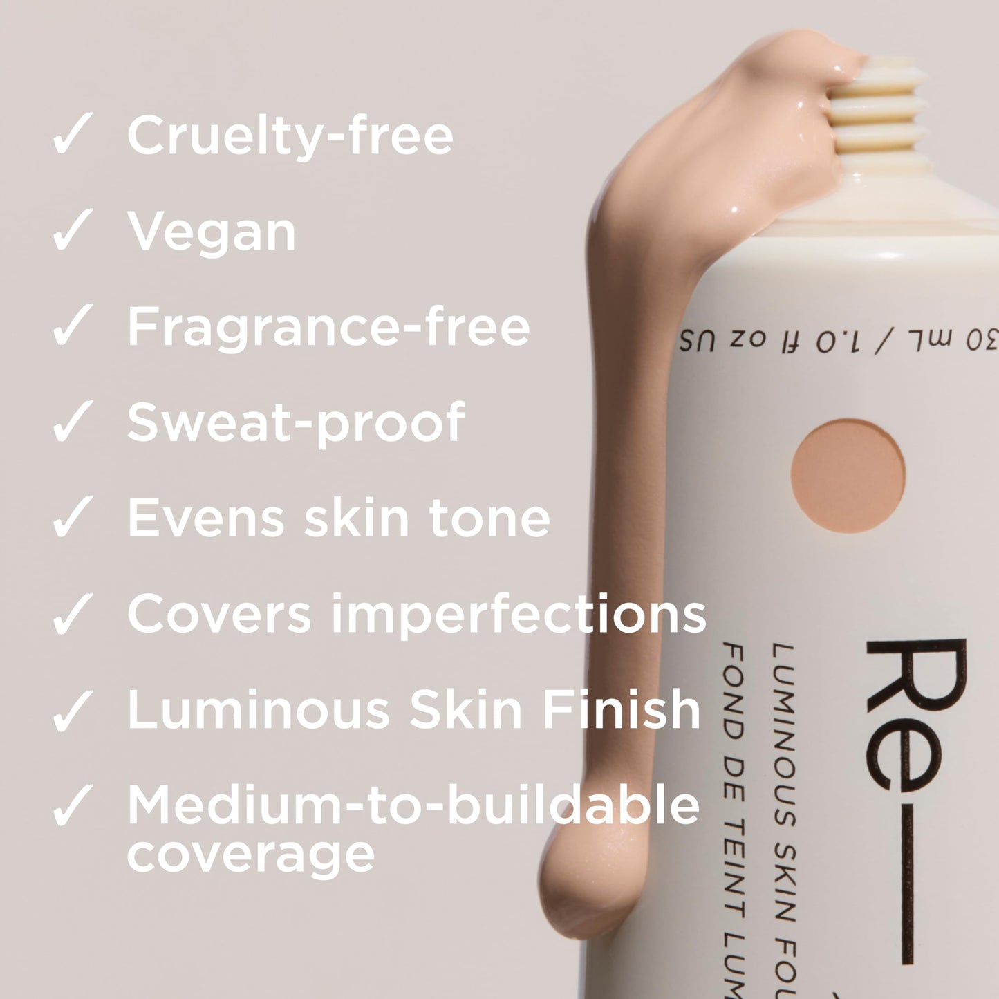 HALEYS Re-form Luminous Skin Foundation, VEGAN + CRUELTY-FREE, Blurs, Conceals, Blendable, Buildable Med-to-Full Coverage, Weightless, Oil-free, All-Day Wear, Hyaluronic Acid, All skin types (2.5)