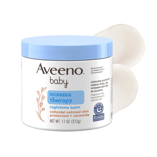 Aveeno Baby Eczema Therapy Nighttime Body Balm, Moisturizing Eczema Balm for Babies with Colloidal Oat & Ceramide, Soothes Dry, Itchy Skin, Hypoallergenic, Fragrance & Steroid Free, 11 oz