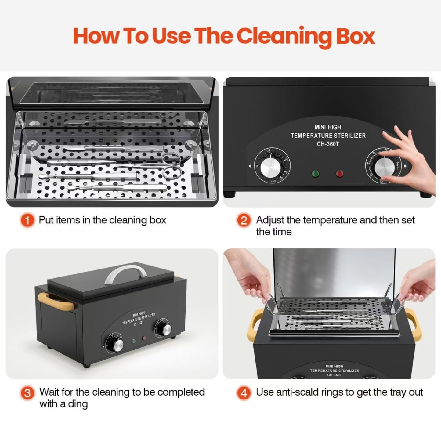 High Temperature Metal Tool Cleaner Machine, 2L Dry Heat Cleaning Box with Temperature & Time Setting, Cleaning Cabinet with Handle, for Beauty Salon, Barber Shop, Lab, Dental, Home, Restaurant, Black