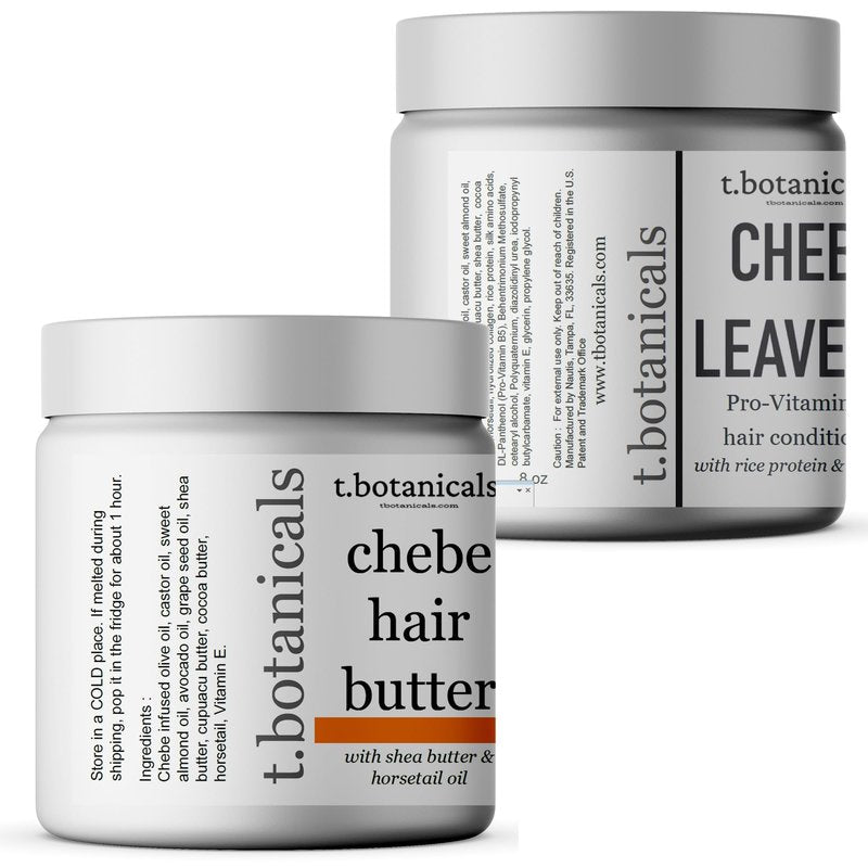 Chebe Butter and Leave-In Conditioner Set for Lustrous Locks, Longer and Thicker Hair Growth - Infused with Chebe Powder, Made in USA (Unscented, 8 oz each)