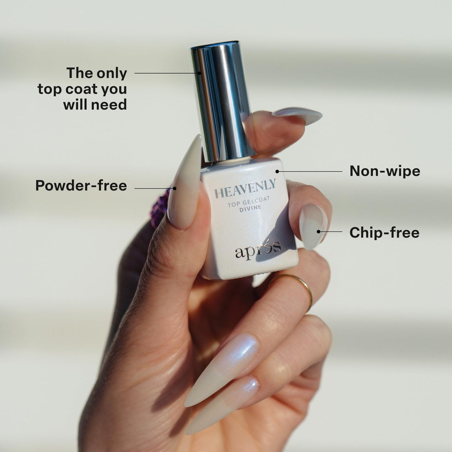 Apres Heavenly Top Gelcoat, 15 ml Non-Wipe Nail Gel Polish Top Coat, Shimmery Long Lasting Topcoat (Divine, 15 ml)