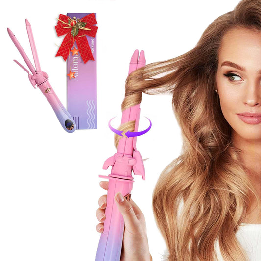 Automatic Rotating 2 in 1 Curler & Straightener - Temperatures Adjustable, 30s Fast Pre-Heating, 30MIN Smart Power Off, Special Clamp Design to Prevent Hair from Catching, Pink