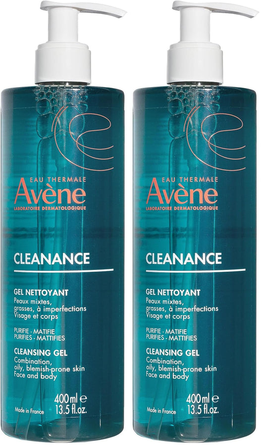 Avène Cleanance Cleansing Gel Soap Free Cleanser for Acne Prone,Oily,Face & Body,13.5 Oz,(Pack of 2)