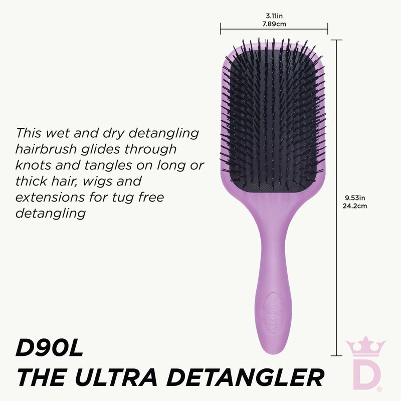 Denman Tangle Tamer Ultra (Violet) Detangling Paddle Brush For Curly Hair And Black Natural Hair - use with both Wet & Dry Hair, D90L