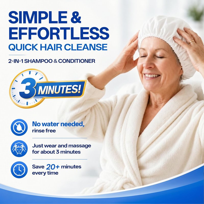 Shampoo Caps No Water Rinse Microwavable | Waterless Rinse Free Shampoo Cap Hair Washing for Bedridden Patients Post-Surgery Elderly Care, Camping | PH Balanced, Portable, Easy to Use-8 Pack