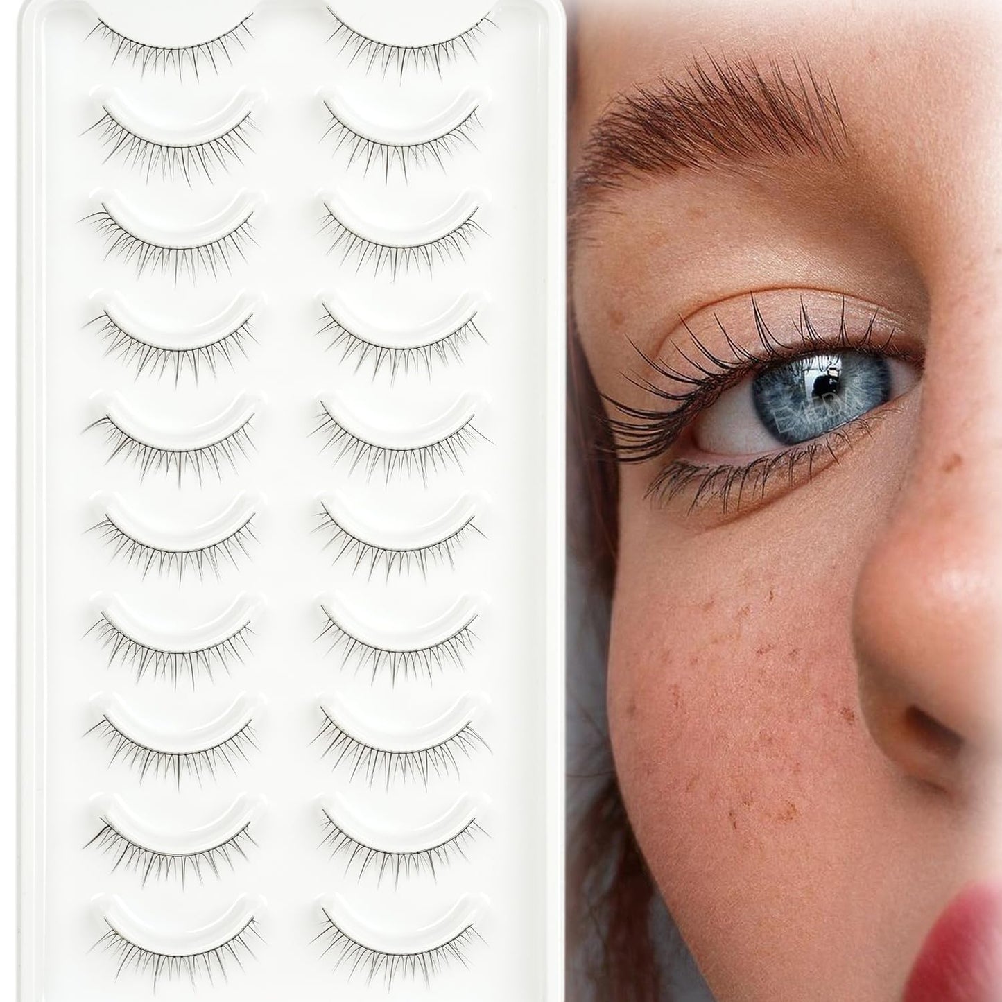 False Lashes Natural Look Eyelashes 8mm Short No Make up False Eyelashes Pestañas Postizas Natural Looking Eye Lash Wispy Strip Lashes Pack by EMEDA (Super Natural)