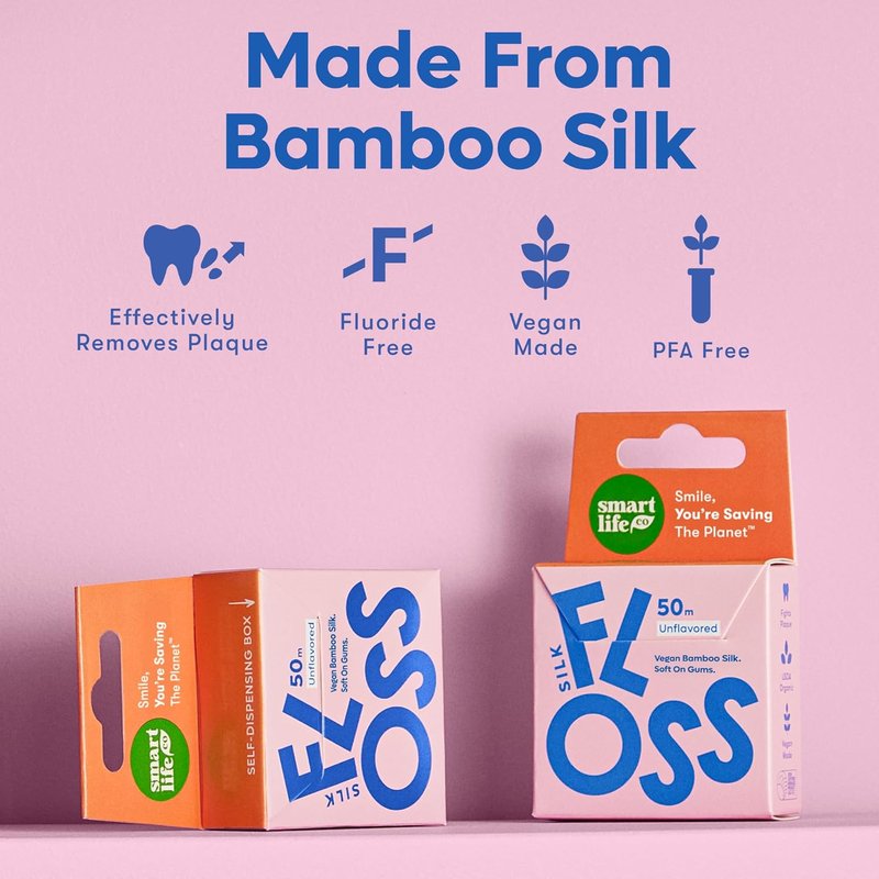 Vegan Bamboo Silk Dental Floss - Eco-Friendly, Plastic-Free Oral Care | Soft Mint Thread for Adults & Kids - 55 Yards
