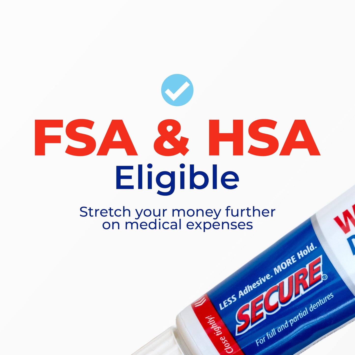 Secure Denture Adhesive Cream for Uppers, Lowers & Partials – Waterproof Seal & Zinc Free – Food Grade Ingredients - Less Adhesive, More Hold - Tube Lasts Up to 8 Weeks - 1.4 oz (5 Pack)