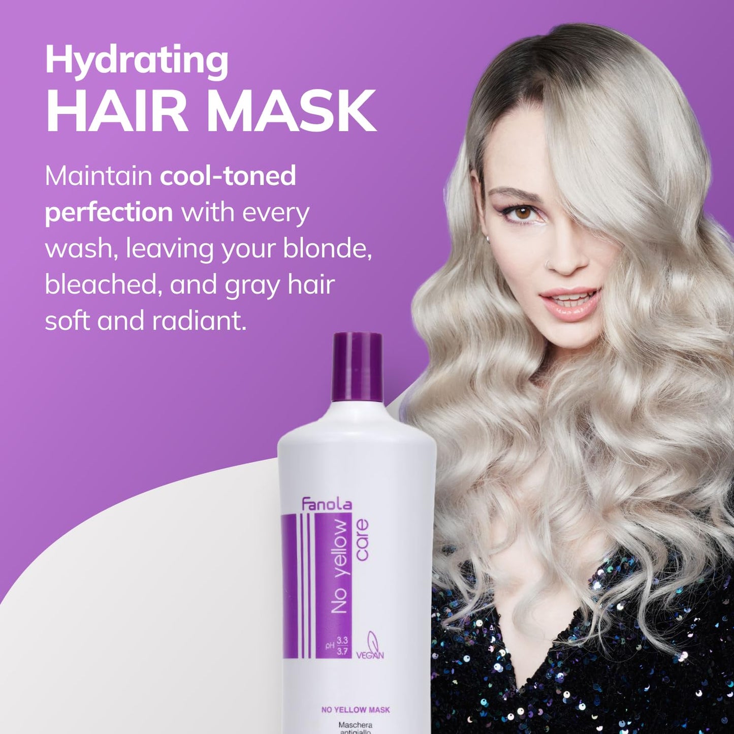 Fanola No Yellow Purple Hair Mask - Acidic pH Deep Conditioning Hair Mask for Blonde, Bleached & Grey Shades - Intense Violet Pigment Neutralizes Brassy Tones (11.8 Fl oz)