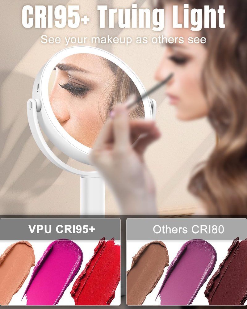 15X Magnifying Makeup Mirror with Lights - Double-Sided 360° Rotation, Rechargeable, Adjustable Brightness for Vanity & Bedroom
