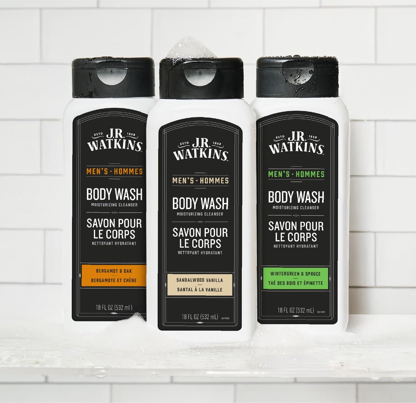 J.R. Watkins Body Wash Men's Sandalwood Vanilla, 18 fl oz, 2 Pack