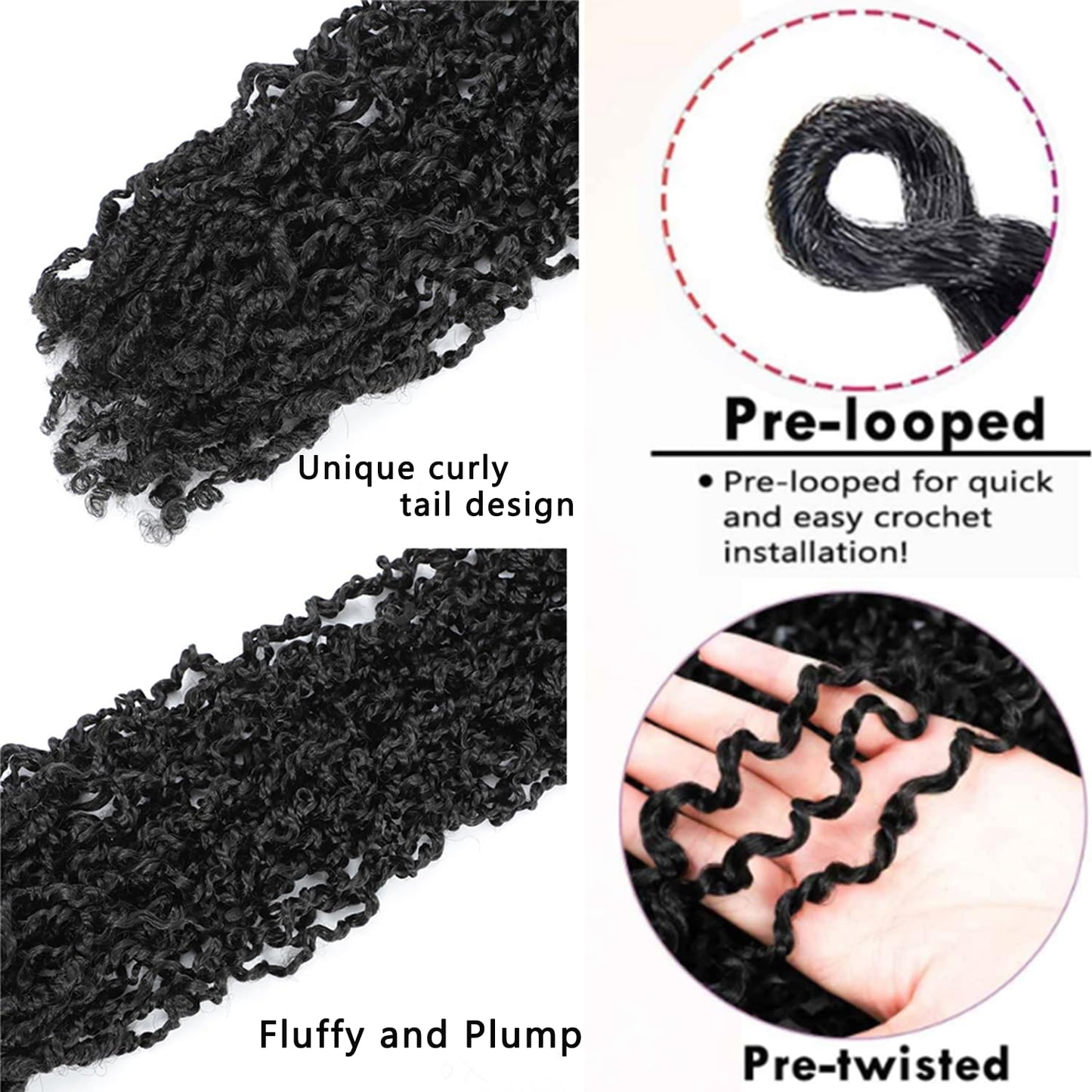 Boho Passion Twist Crochet Hair 12" - 8 Packs Natural Black Pre Twisted Mini Yanky Twist Curly Senegalese Dreadlocks Extensions Pre-looped Soft Locs Majesty Twist Braids for Women Synthetic