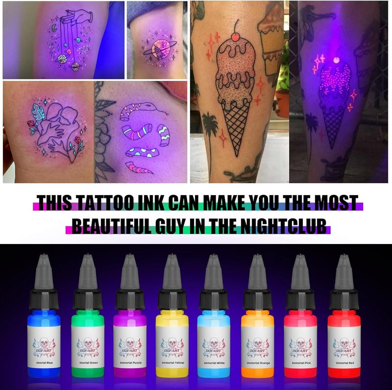 UV Tattoo Ink Set - 15ml Professional Fluorescent Glow in The Dark Ink | 8 Vibrant Colors