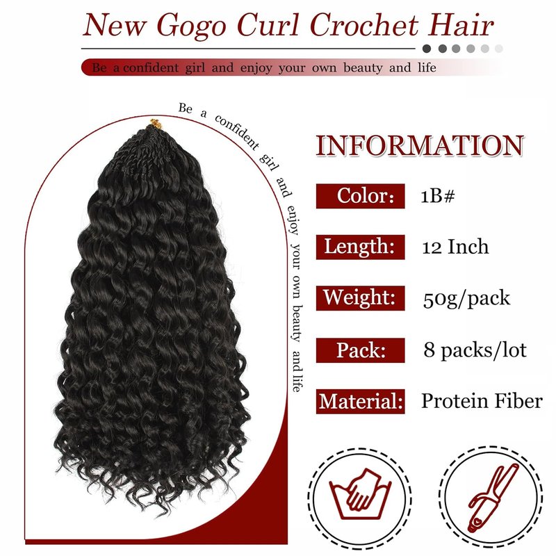 Gogo Curl Crochet Hair - 12 Inch Pre-Twisted Curly Extensions | Deep Ocean Water Wave, 8 Packs