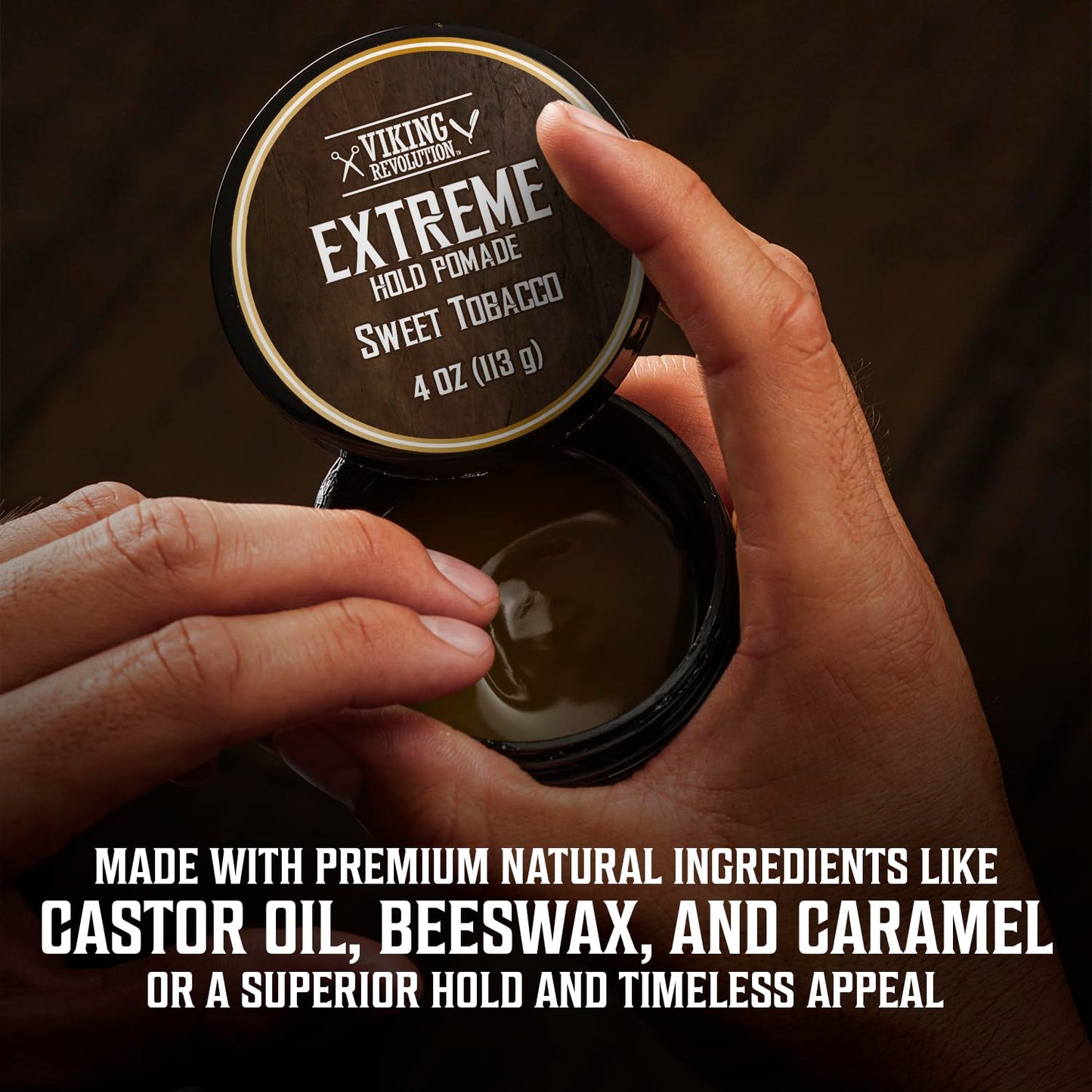 Viking Revolution Sweet Tobacco Hair Pomade - Extreme Hold Water-Based Hair Gel for Men | 4oz