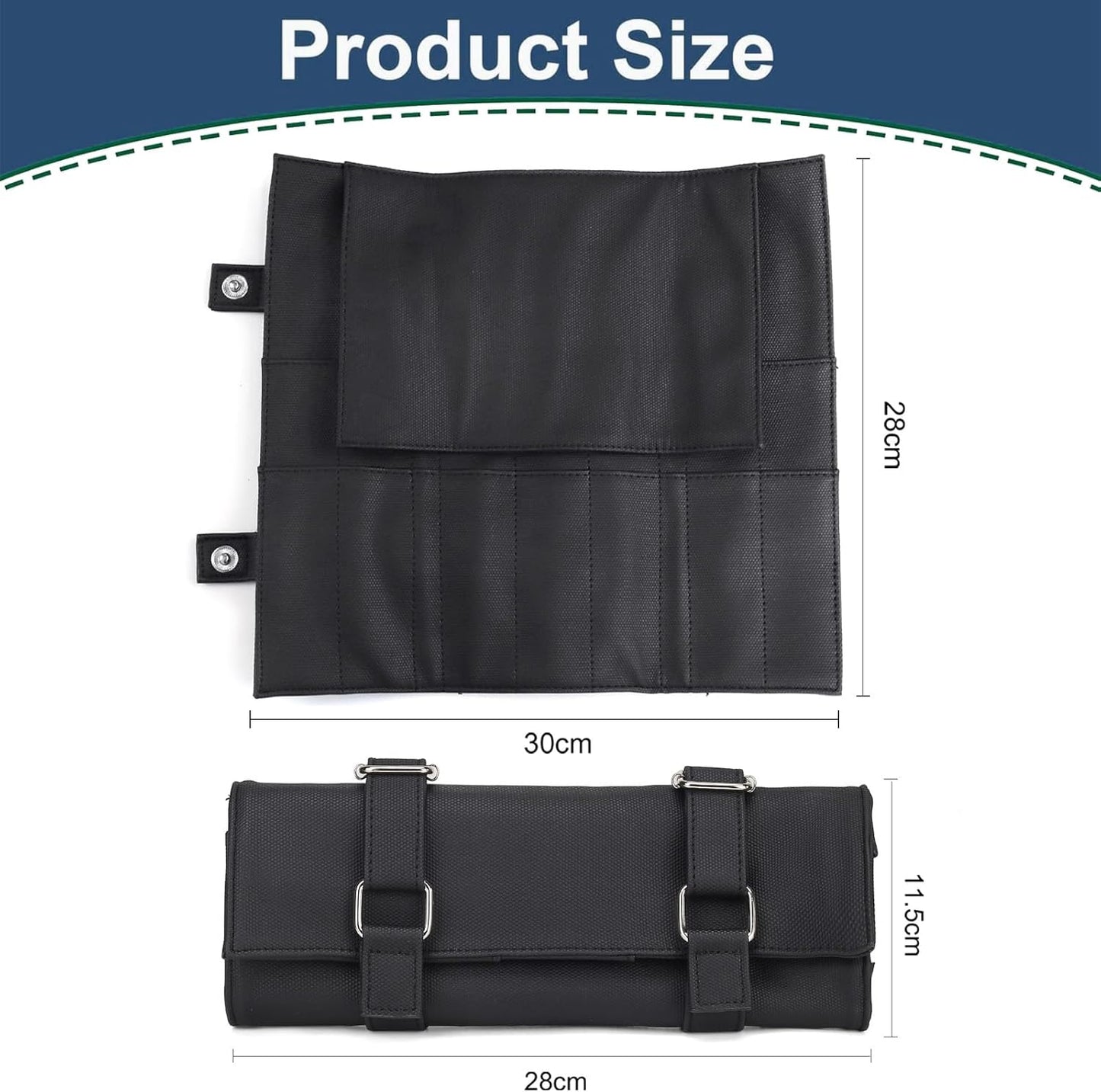 Salon Scissors Bag Roll-Up | 14 Pocket PU Grooming Scissors Holder for Hairdressers - Black