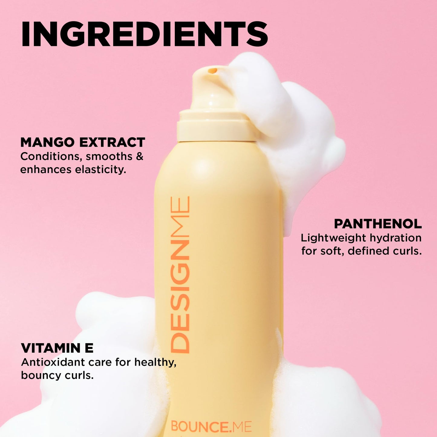 Design.Me BOUNCE.ME Curl Mousse | Lightweight Curl Defining Mousse for Wavy & Curly Hair | Frizz Control, Humidity Resistant, Alcohol-Free Mousse for Hair Styling | CGM Approved