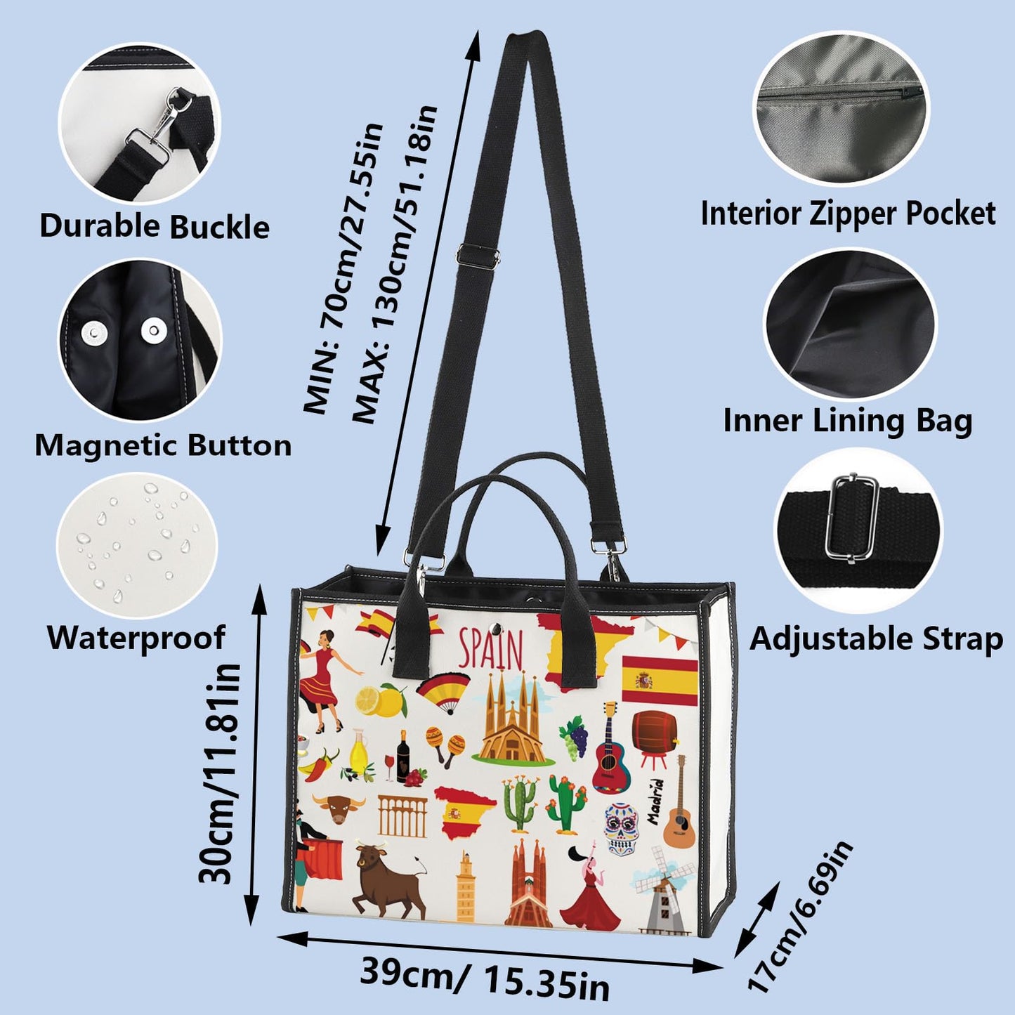 WZMPA Spain Travel Bag - Souvenir Gift Vacation Makeup Zipper Pouch Bag For Trip