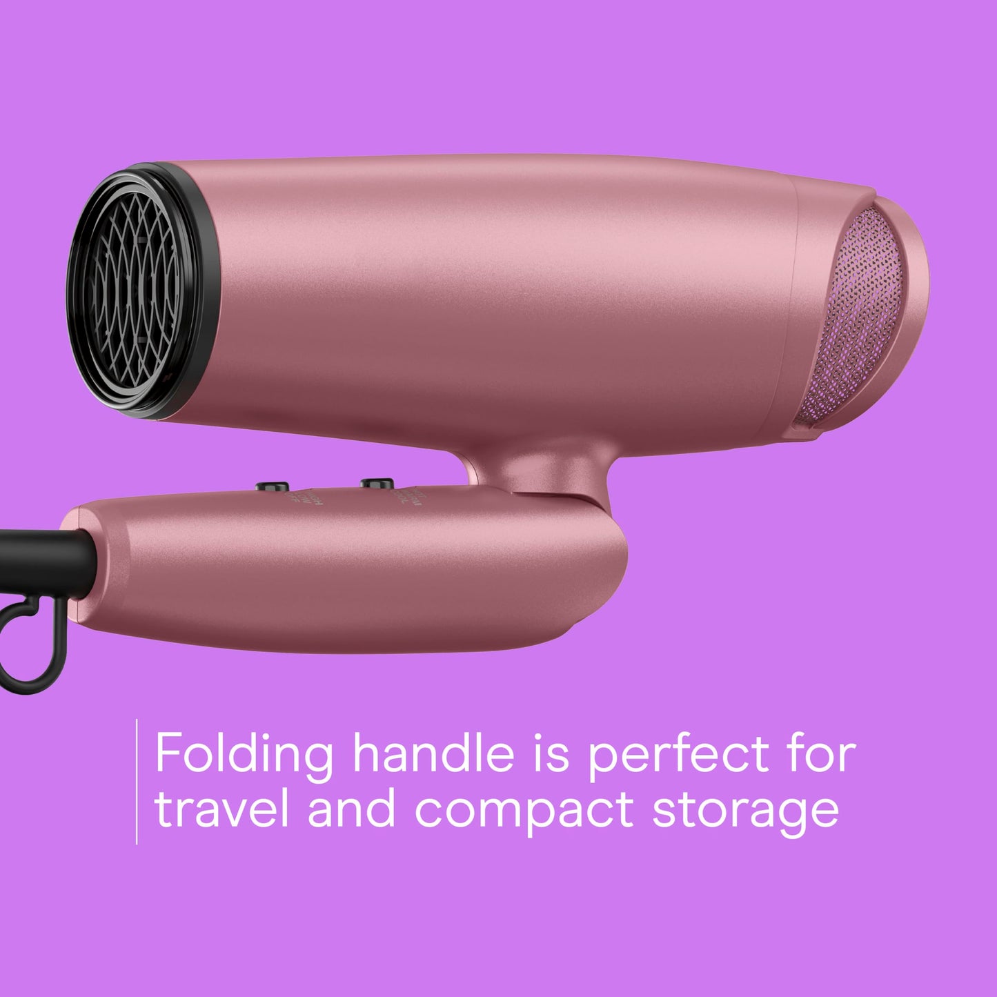 Conair Hair Dryer with Diffuser and Folding Handle, 1875W Travel Blow Dryer with Concentrator, Radiance Boost with Nano-Quartz Ceramic for Less Frizz, More Shine, and Silky Hair, Dusty Rose