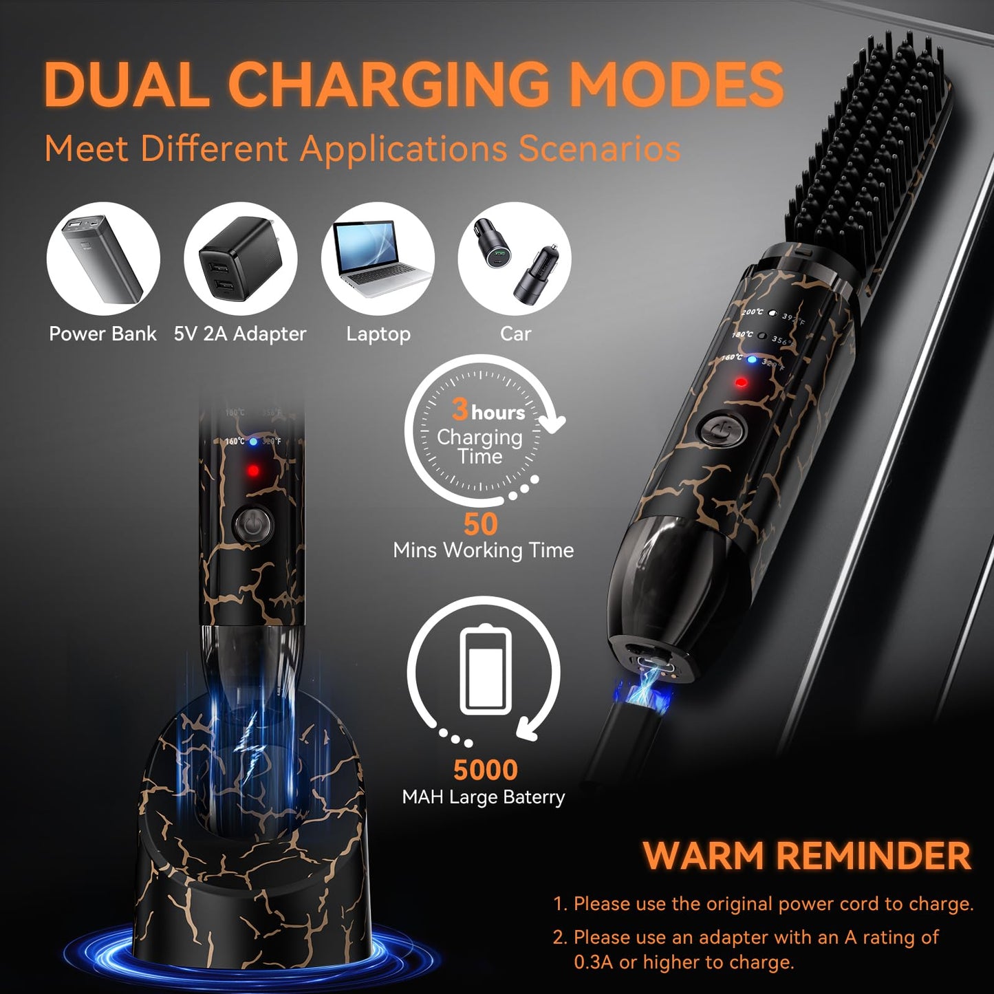 Beard Straightener for Men, Cordless Heated Beard Brush, Portable Beard Hot Combs, Ionic Mini Hair Straightener with 3 Temp Settings, Coarse Curly Hair Brush, Grooming Kit for Men