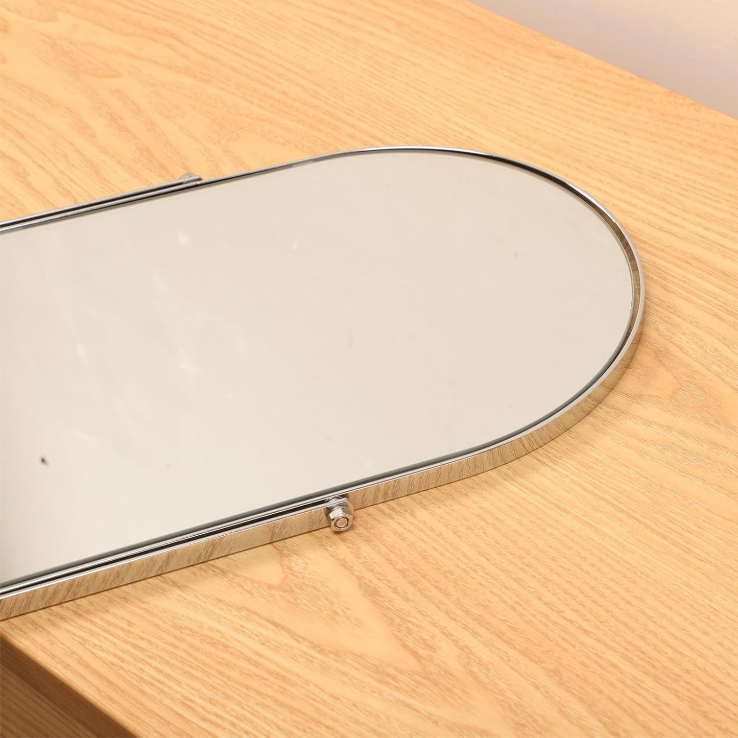 Adjustable Silver Metal Mirror - Vanity Table Desk Arch Makeup Mirror | 90° Rotatable Framed Design for Living Room, Bedroom, Bathroom