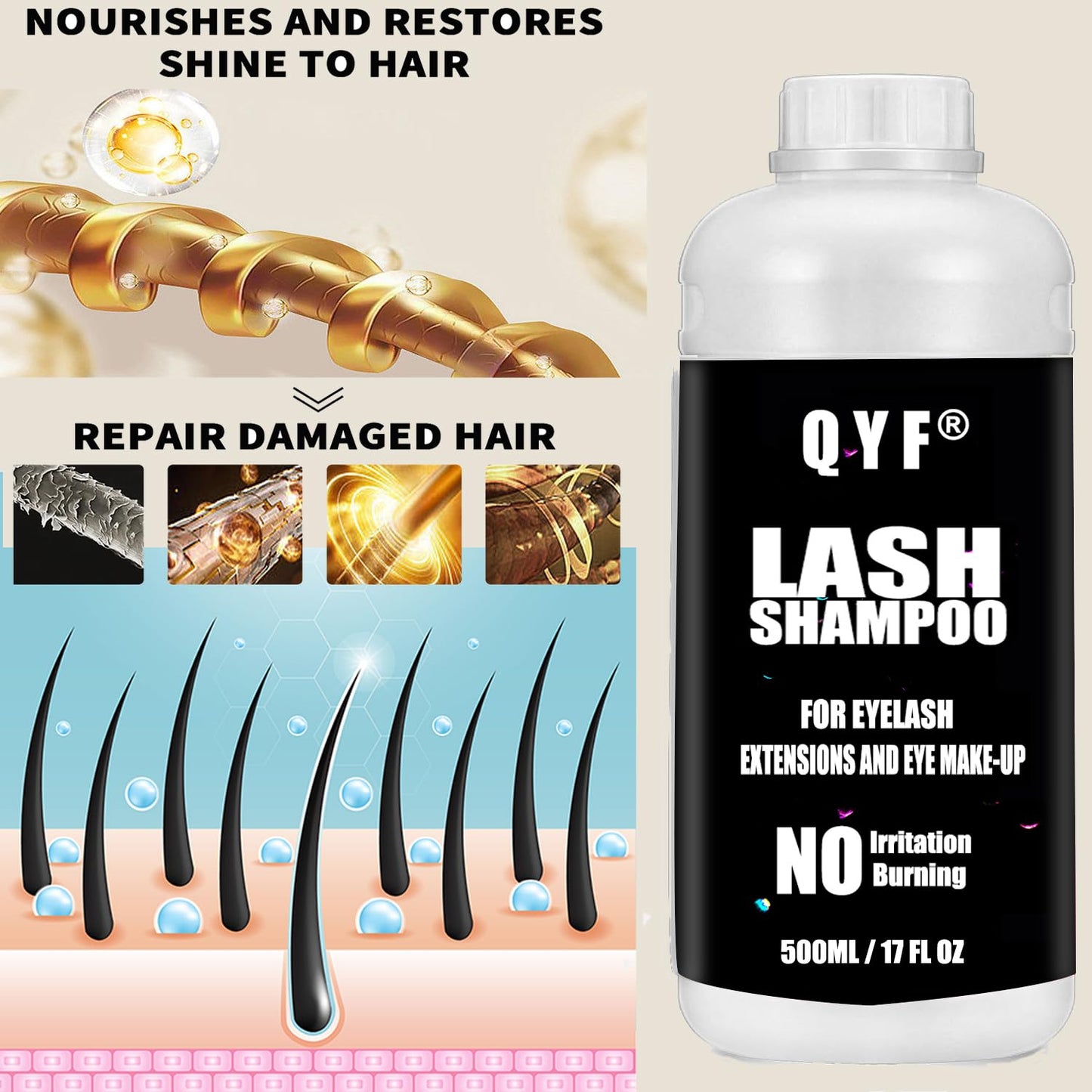 QYF Eyelash Extension Shampoo 500ml Lash Extensions Shampoo Eyelid Foaming Cleanser Paraben & Sulfate Free Non-Irritating for Professional Salon and Home Use
