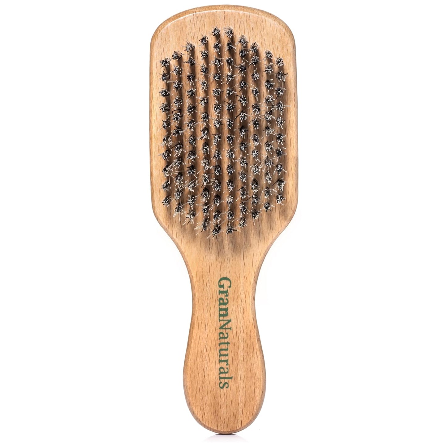 GranNaturals Hard Bristle Slick Back Hair Brush for Men & Women with Thick Curly Hair - Stiff Reinforced Nylon Small Hairbrush for Smoothing, Waves, Beard, Fades, Locs, Dreads