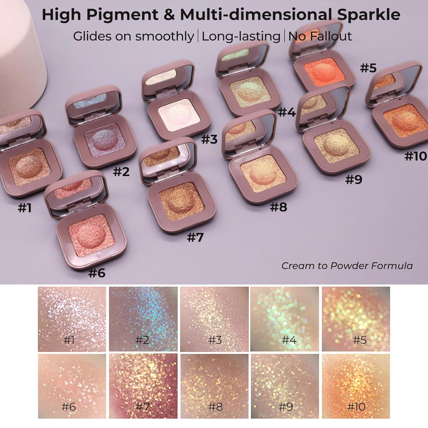 Duochrome Glitter Eyeshadow - Ultra-Fine Color Shifting Metallic Shimmer | Long-Lasting Holographic Makeup (#1 Champagne Pink)