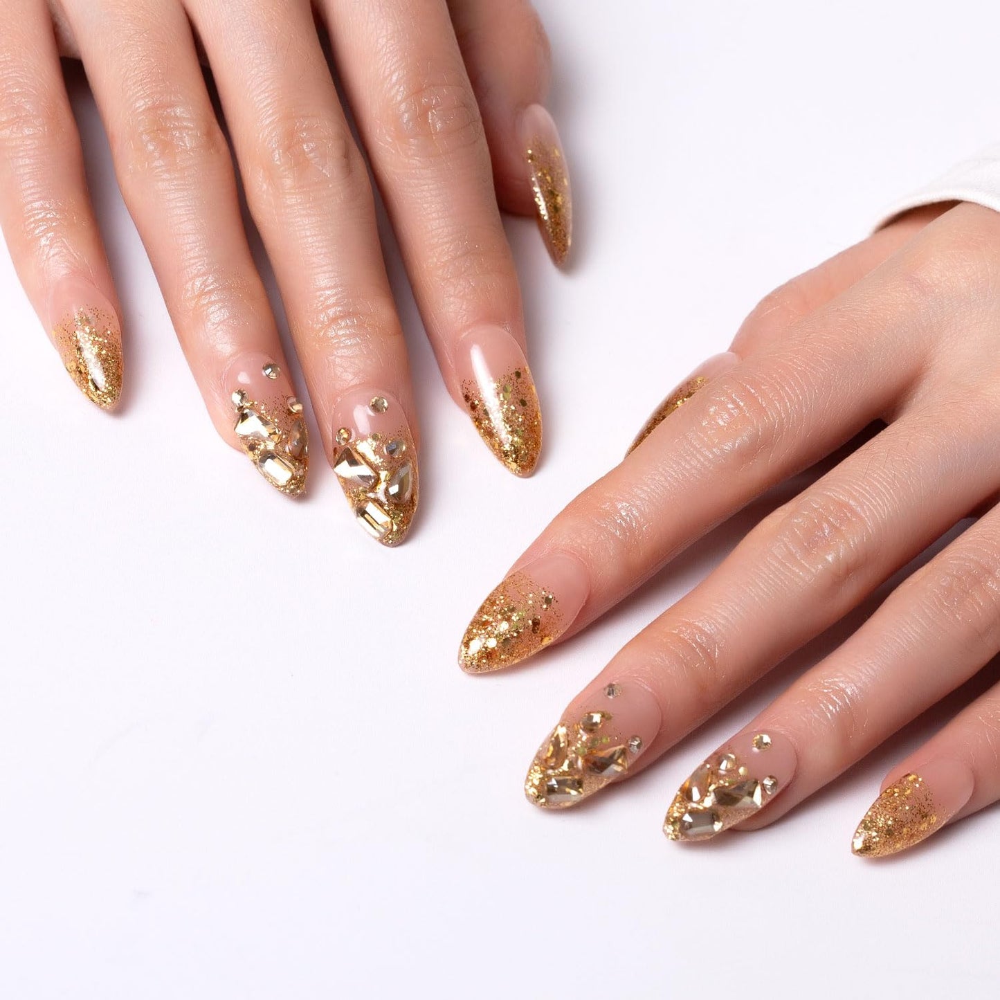 Press On Nails Chateau Glimmer - Handmade Full Cover Crystals | Reusable Almond 1.0 in