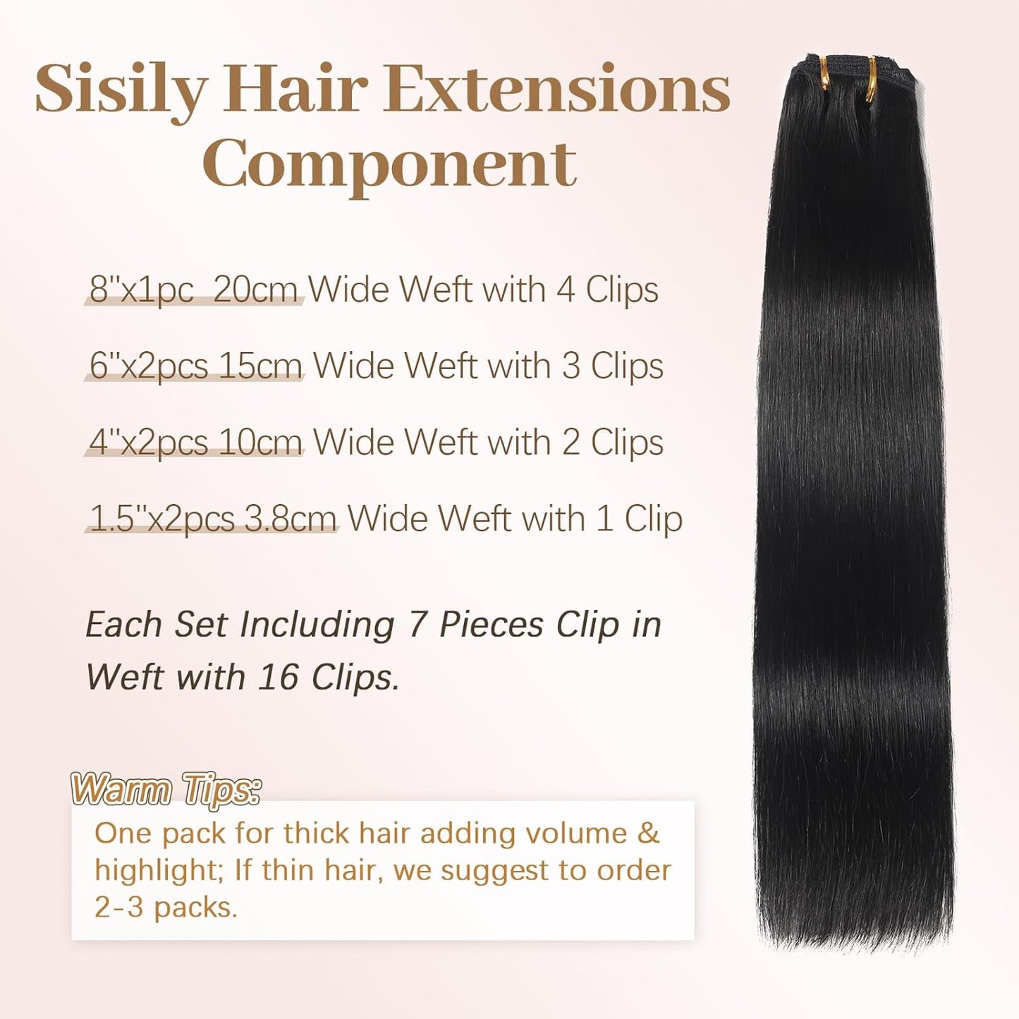 Real Human Hair Clip-In Extensions - 18 Inch, 70g Natural Straight for Black Women | 7 Pieces with 16 Clips