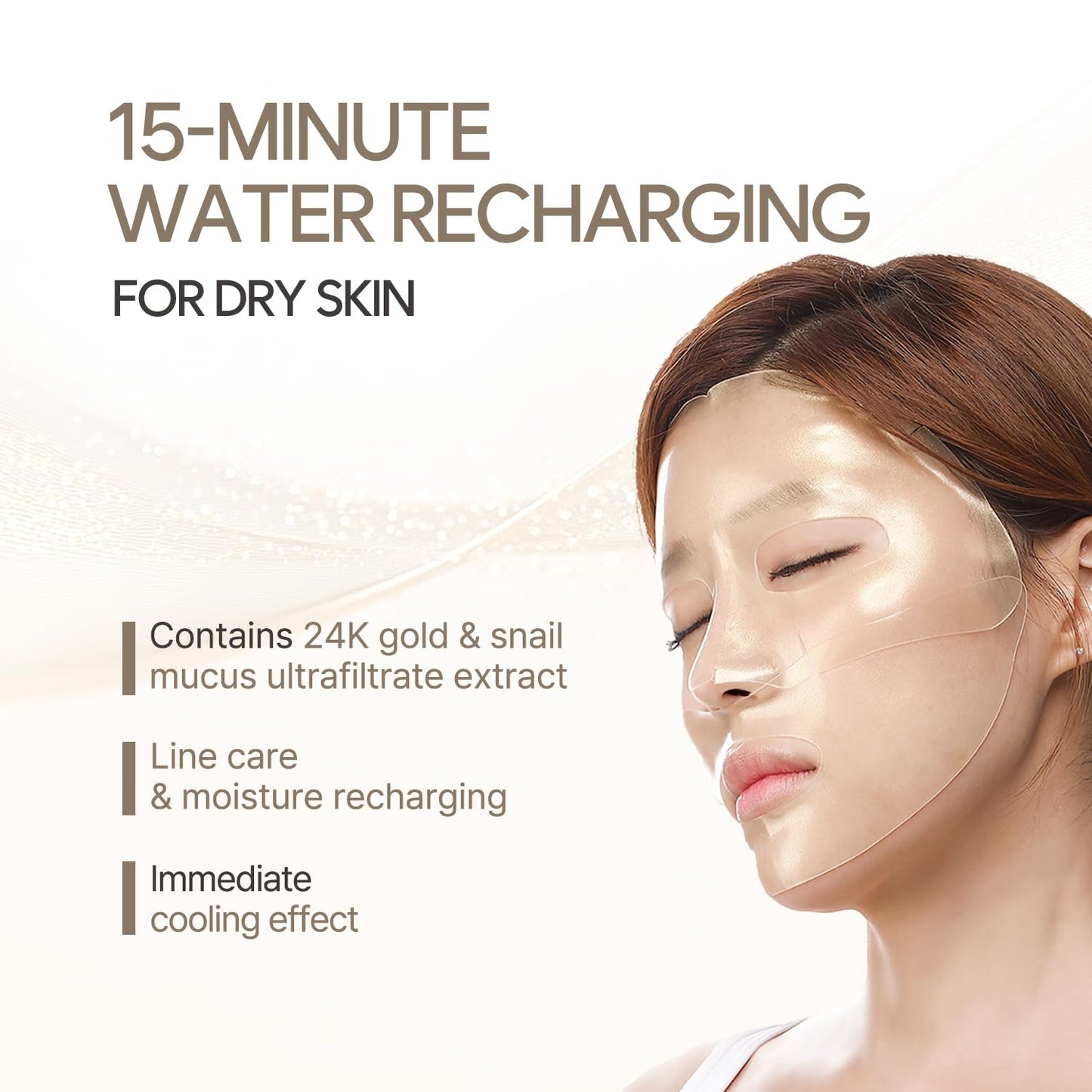 Petitfee Gold & Snail Hydogel Face Mask 5ea - 24k Gold Snail Facial Mask for Firming, Healthy Skin, Hydrating, Skin Elasticity, Snail Secretion Filtrate, Citrus Extract, Green Tea Extract