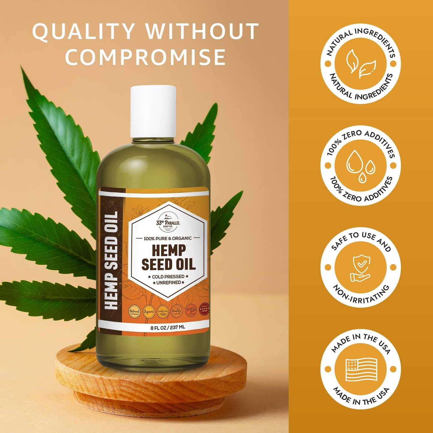 Organic Hemp Seed Oil (32 oz) Premium Cold Pressed Unrefined | 100% Pure Hemp Seed Oil for Skin, Face, Hair, Soap Making, Massage | Carrier for Essential Oils | Available in Bulk | 32 FL OZ