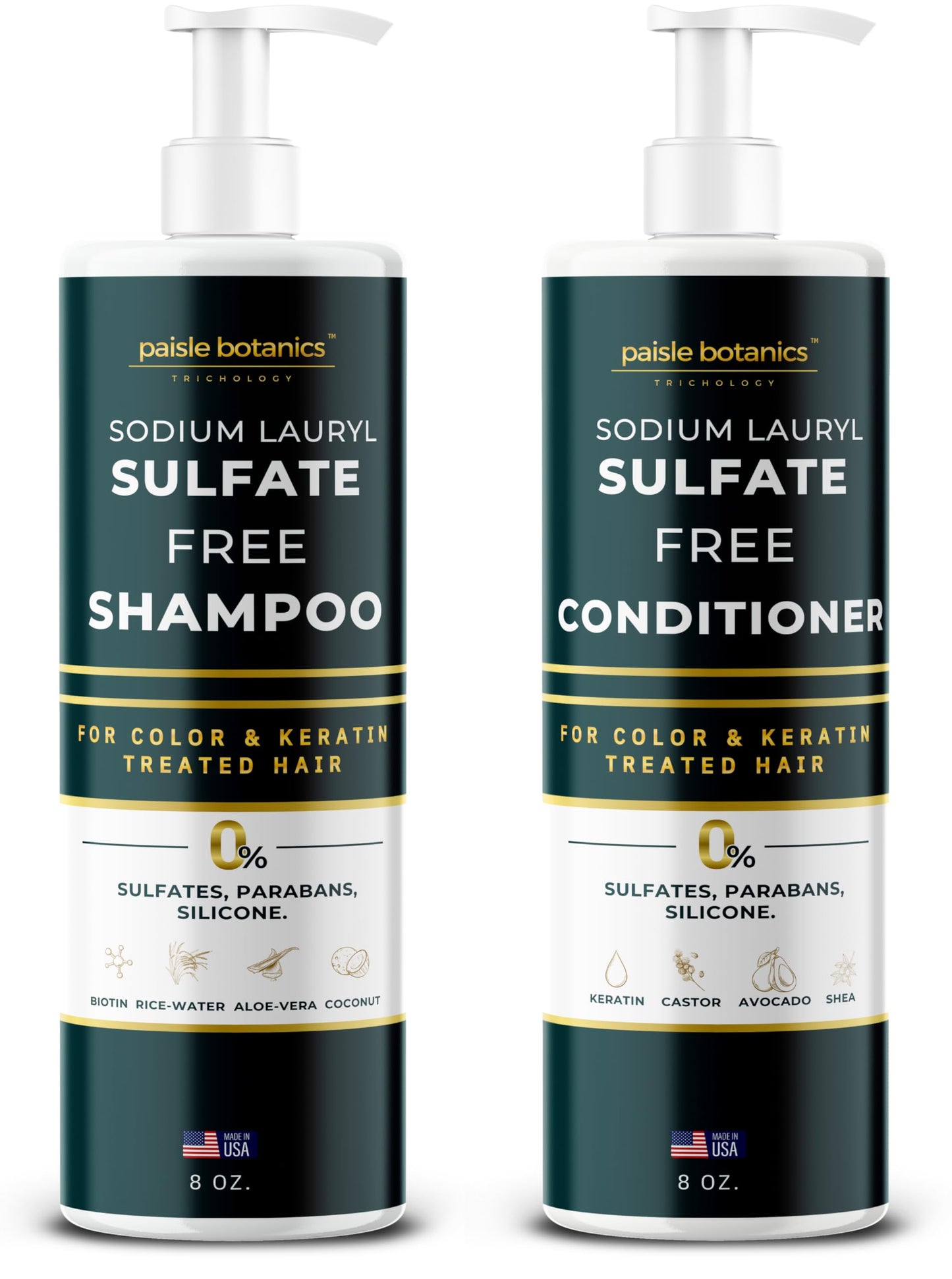 Sodium Lauryl Sulfate Free Shampoo and Conditioner Set For Color Treated Hair ALL NATURAL Women & Men Shampoo and Conditioner SLS Paraben and Sulfate Free for Daily Routine