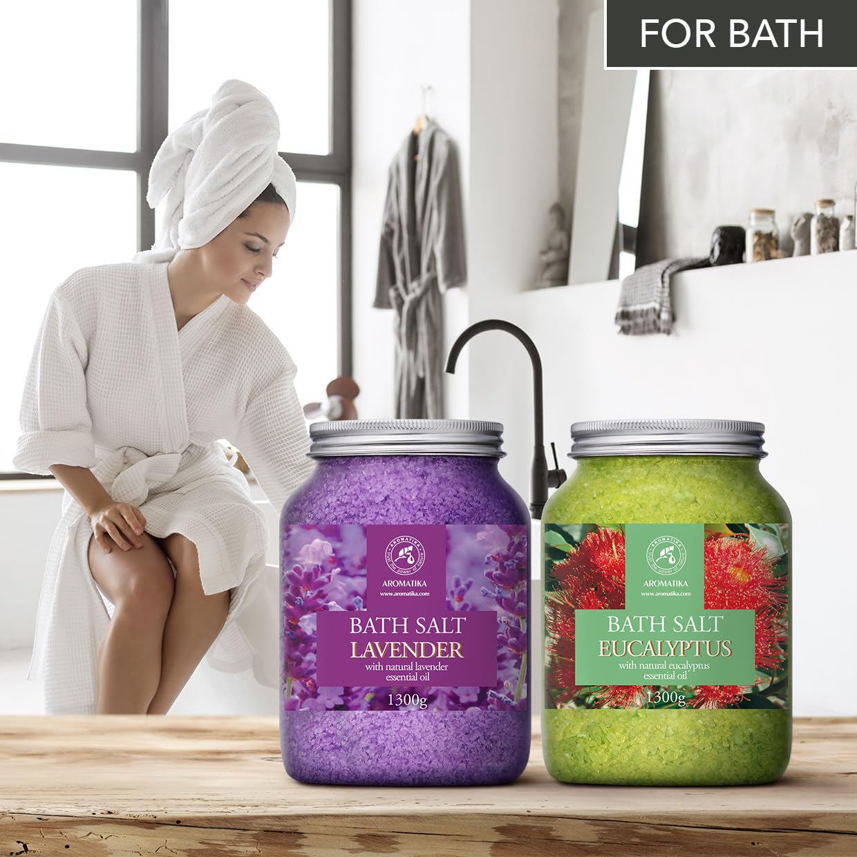 Bath Sea Salt Set 2х46Oz - Lavender & Eucalyptus - Natural Lavender Essential Oil - Eucalyptus Essential Oil - Aromatherapy - Relaxing - Calming - Body Care - Beauty - Bathing - Spa