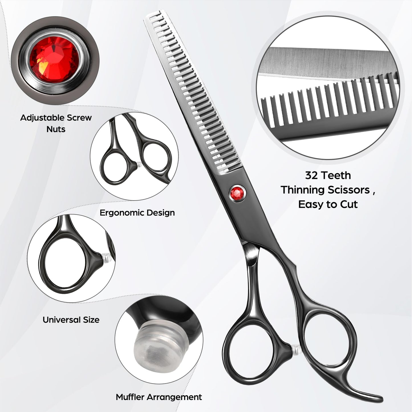 Wenshall Professional Hair Cutting Scissors Multifunctional 7.8 inch Straight / 7.0 inch Thinnin Shears Tools for Mother Father Friends' Christmas Gift, Black