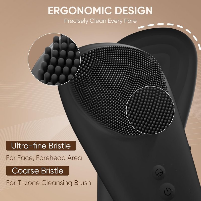 Silicone Face Scrubber - 2-in-1 Rechargeable Blackhead Scraper & Cleansing Brush | IPX7 Waterproof, Deep Cleansing for All Skin Types (Black)