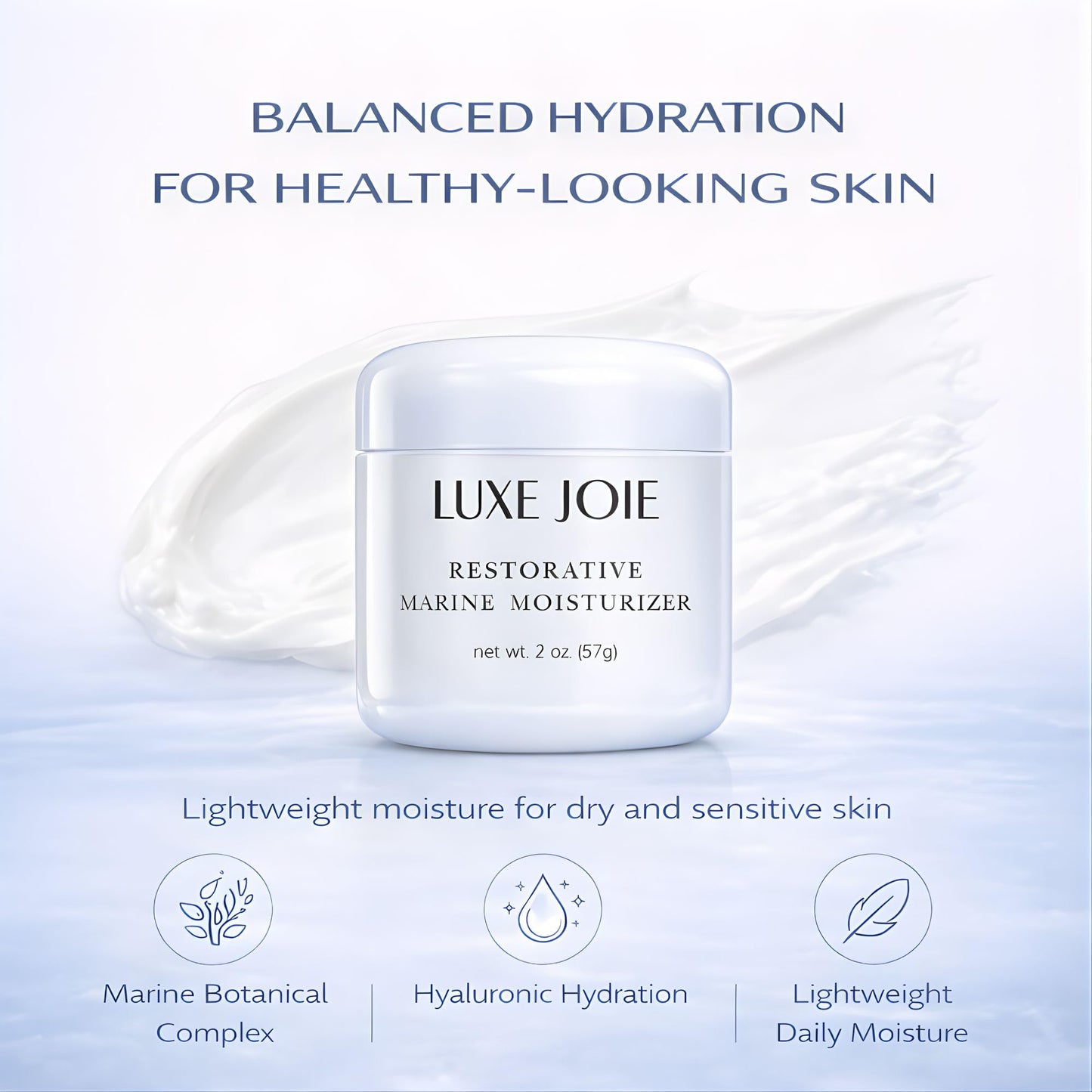 Restorative Marine Moisturizer 2 oz Hydrating Face Cream for Dry & Sensitive Skin – Lightweight Moisturizer aqua moisturizer with Hyaluronic Acid, Aloe & Marine Botanicals – Soft Non-Greasy Finish