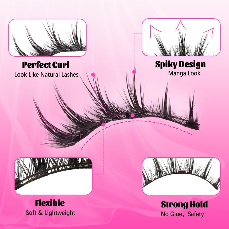 Veleasha Magnetic Eyelashes Magnetic Lashes with Applicator Manga Lashes Natural Look Reusable No Glue Easy to Apply & Remove Spiky False Eyelashes Lash Wispy (chic pro)