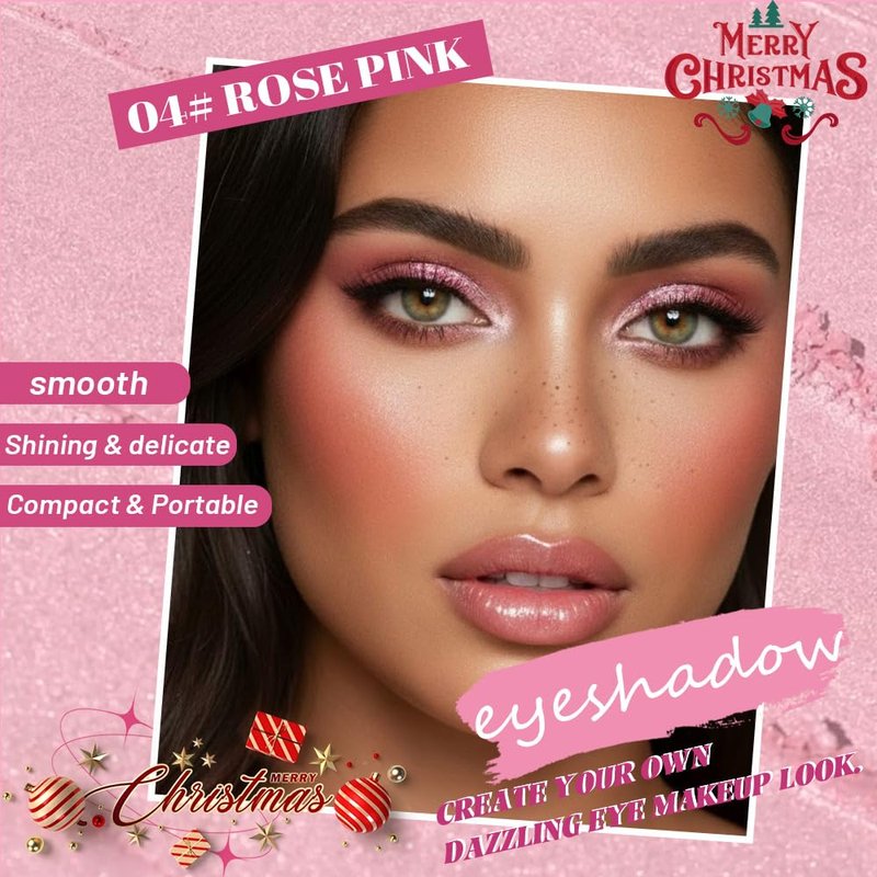 HHLTOH Pressed Single Eyeshadow Makeup, Sparkle Highly Pigmented Monochrome Eye Shadow Palette, Waterproof Neutral Powder, sombras para ojos, Lightweight Blendable, #04 Rose Gold+#06 Champagne Gold
