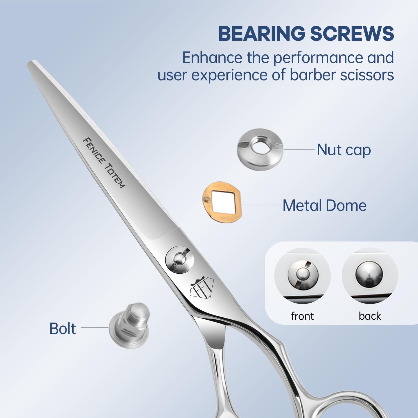 Fenice Totem CNC Hair Scissors, Smooth Mirror Blades, Professional Cutting with Long Lasting Sharpness (Straight)