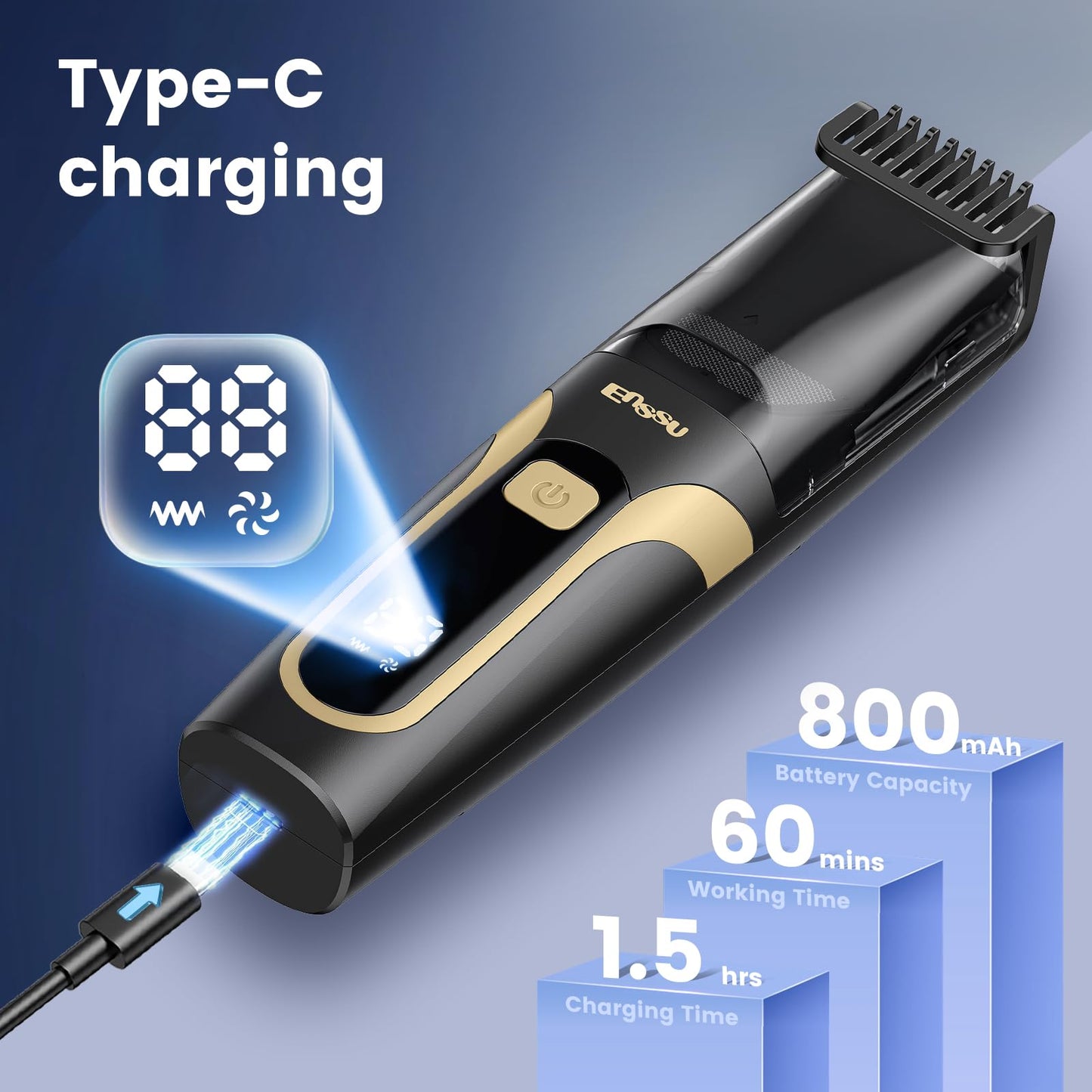 ENSSU Beard Trimmer for Men - Electric Cordless Vacuum Mens Beard Trimmer with Adjustable 20 Length Setting,Waterproof Mustache Trimmer with Ceramic Blade for Precision Facial Hair