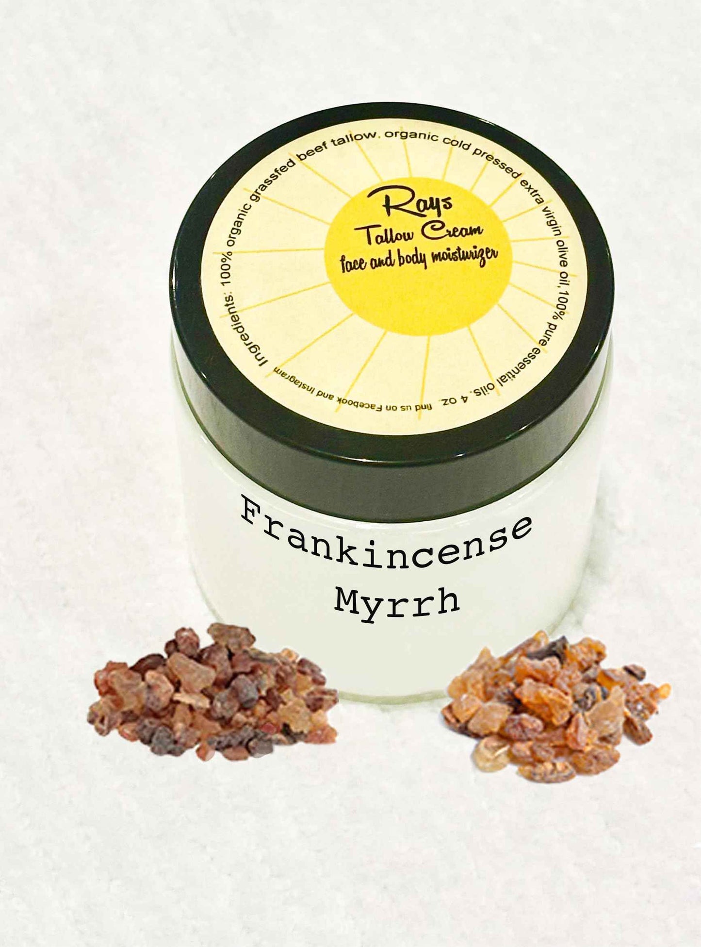 100% Grass Fed Beef Tallow for Skin Care - Face + Body - Whipped Moisturizer - 4 oz. - with 100% Pure Essential Oils - Frankincense Myrrh