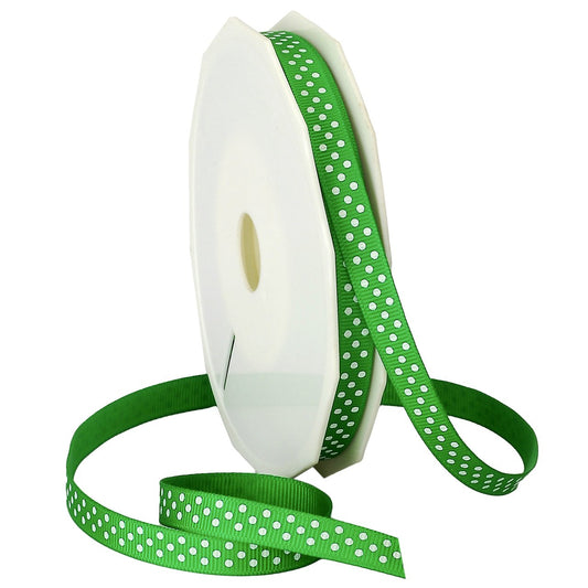 Morex Ribbon Swiss Dot Polyester Grosgrain Ribbon, 3/8-Inch by 20-Yard Spool, Emerald