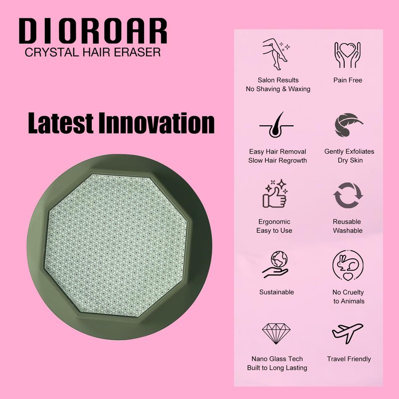 DIOROAR Crystal Hair Removal for Women and Men,Painless Crystal Hair Remover Device,Upgraded Nano Glass Hair Eraser Stone,Reusable Epilator for Silky Skin (Olive Green)