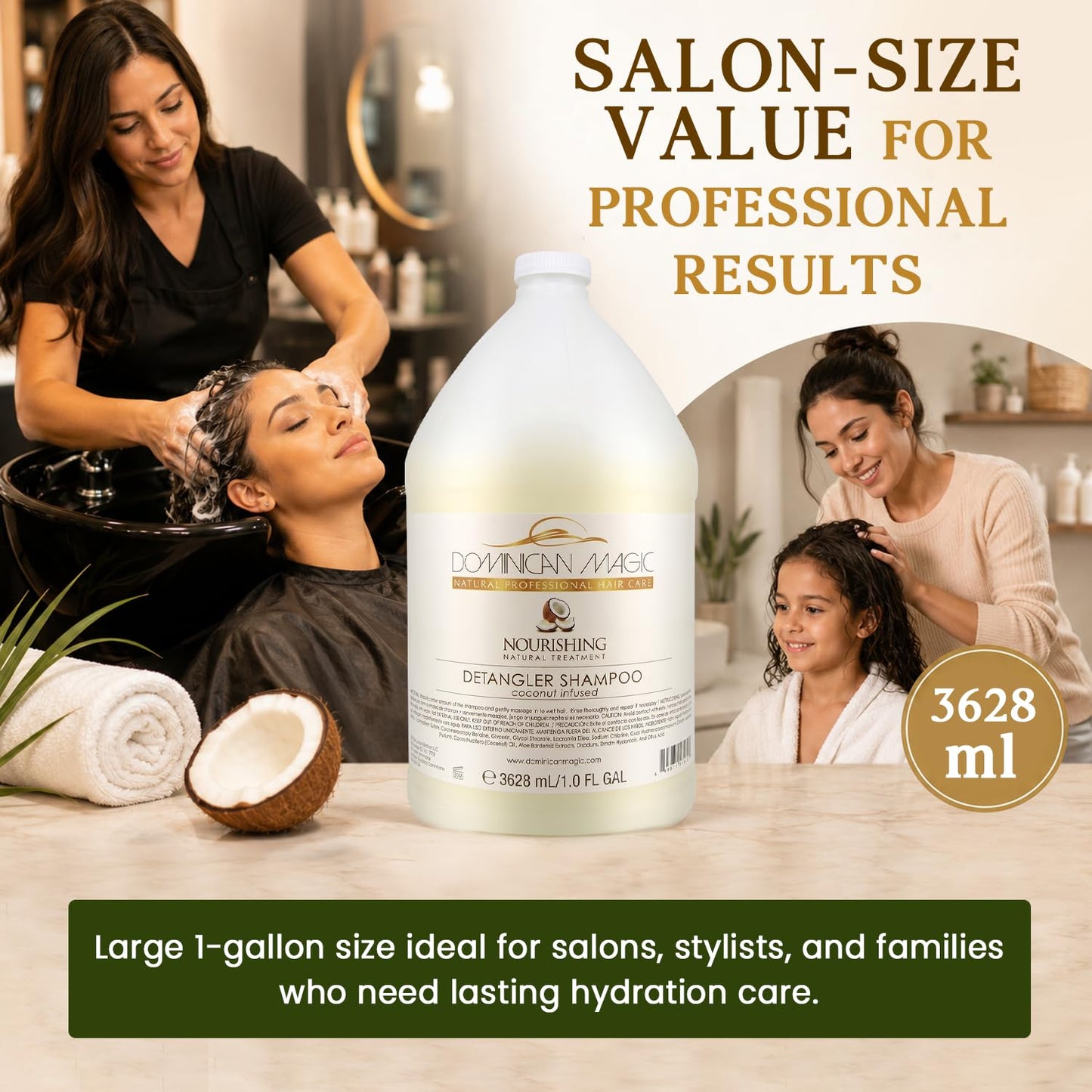 DOMINICAN MAGIC Detangler Shampoo – Coconut Infused (1 Gallon) | Hydrating & Smoothing Shampoo for Dry, Frizzy & Curly Hair | Deep Nourishment & Tangle-Free Finish