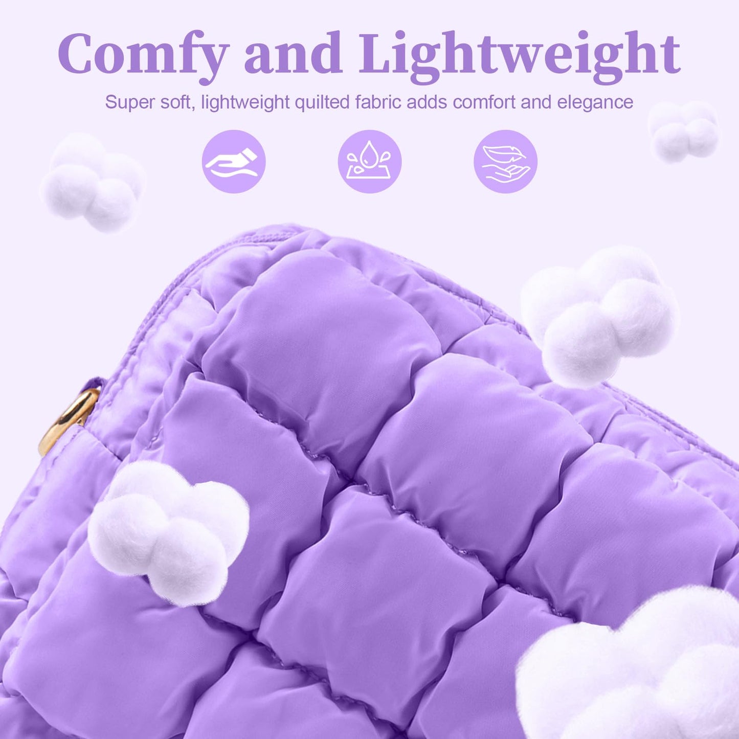 Puffer Quilted Makeup Bag Cosmetic Bags,Puffy Travel Toiletry Pouch for Women,Cute Checkered Zipper Bag Travel Essential,Portable Aesthetic Make up Organizer Bag for Gifts Work Daily(Purple,M)