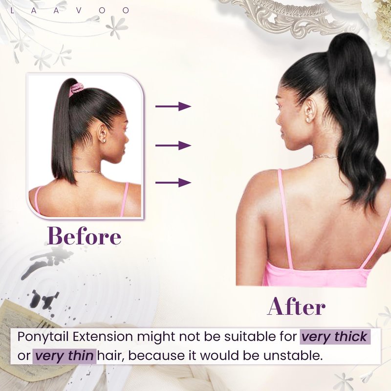 LaaVoo Ponytail Extension Human Hair Brown Ponytail Extensions for Women Darkest Brown Ponytail Hair Extension Real Human Hair Short Straight 12 Inch 75g