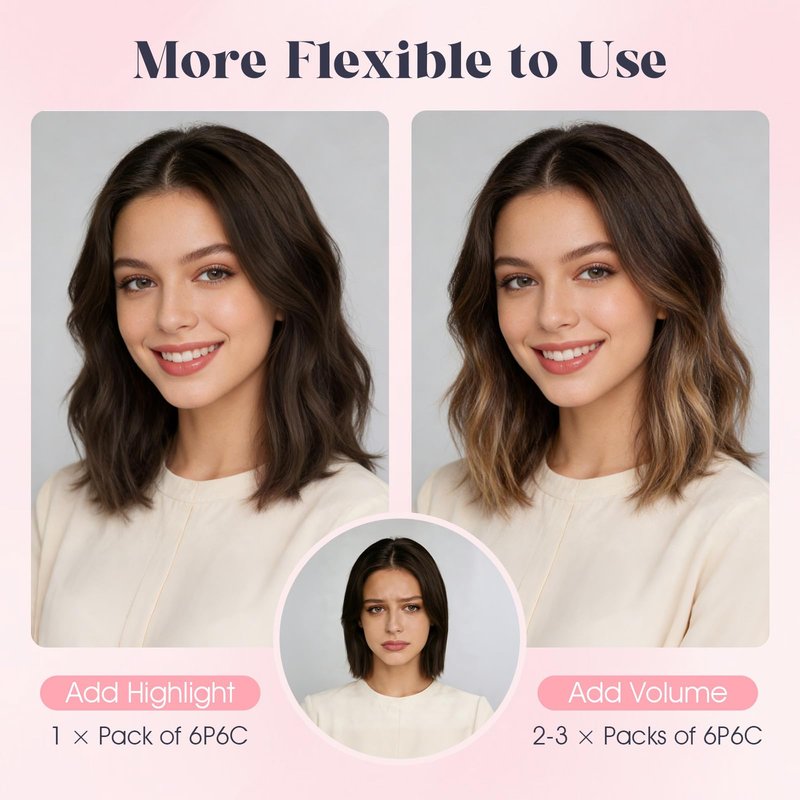 TESS 6PCS Clip in Short Hair Extensions Real Human Hair 6 Single Mini Clips in Extensions Lace Weft Straight Hairpiece for Women Add Highlight and Volume 14 Inch, Chocolate Brown Mixed Light Brown